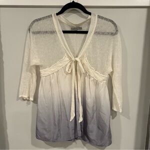 Calypso St Barth Long Crochet Top White Ombre Linen Silk S Baby Doll Fairy Y2K